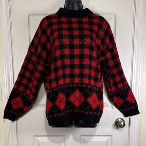 Retro Classic Essentials Women’s Vintage Red/Black Buffalo Check Sweater Sz 22W